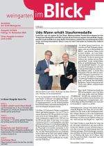 Das Titelblatt der Ausgabe zeigt neben Text ein Foto mit dem Sozialminister Manne Lucha, der eine Urkunde in der Hand hält. Neben ihm steht Udo Mann, der geehrt wird