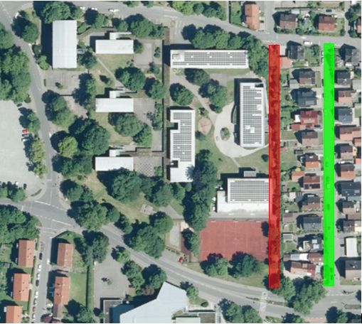 In den Lageplan sind die beiden betroffenen Wege farbig markiert 
